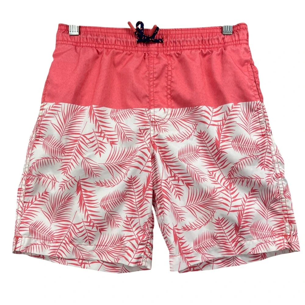 Southern Tide Swim Trunks Boys Medium Coral Palm Print The Skipjack Beach Shorts